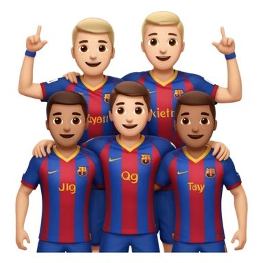 apple style emoji of a group of Barcelona football players as a squad celebrating together with energetic poses sticker