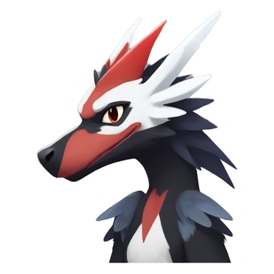Black Cool Edgy Anthro Noivern-Nargacuga-Silvally-Sergal-Fakémon  with White and Red Edgy markings sticker