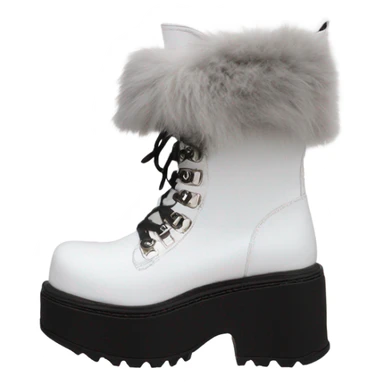 Platform Demonia High boots white fur sticker