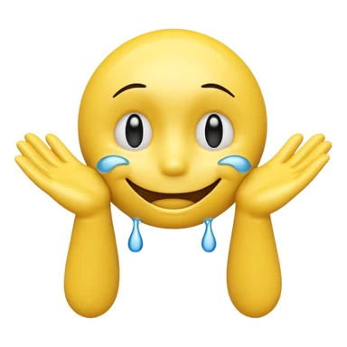 3D smiley face looking distraught with tears and open floating hands sticker