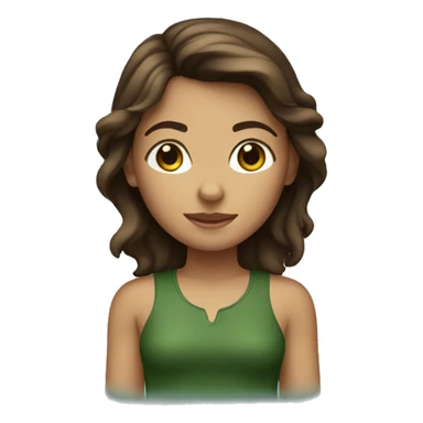 Brown haired girl on an island wearing dark green  sticker