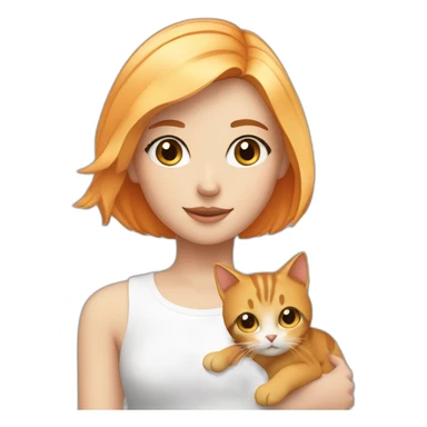 Blonde girl Blue eyes with bob hair and with Orange hair hold a cat sticker
