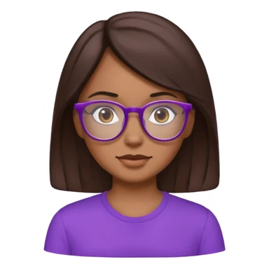 Chica de pelo moreno con gafas, lleva camisa violeta sticker