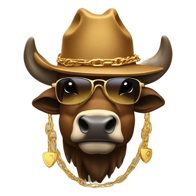 Smiling bison in cowboy hat with sunglasses and gold chain sticker