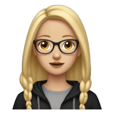 white girl with glasses and long blonde hair and black hoodie and a red doberman sticker