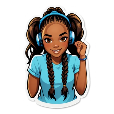 Black teen girl DJ with braids in ponytail sticker