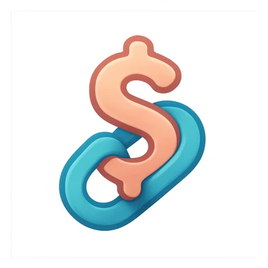 a single coherent icon fusing a dollar sign and a link chain element into one shape, inspired by Airbnb icon style, softly shaded, semi-realistic, colorful, friendly, clear and recognizable at small size, suitable for a button to send money via a link sticker