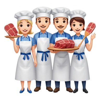 artists welcoming guests at a French  spam meat exhibition  sticker