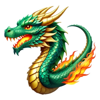 cinematic-noble-dragon-portrait-emoji,-poised-and-majestic,-with-a-sinuous, breathing raging fire breath, -elongated-body-covered-in-intricately-detailed,-shimmering-scales-in-hues-of-emerald-and-gold,-and-piercing,-fiery-eyes-that-reflect-ancient-wisdom; Breathing fire sticker