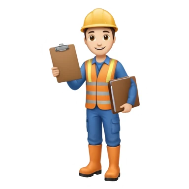 engineer standing with safety boots, holding a clipboard in one hand sticker