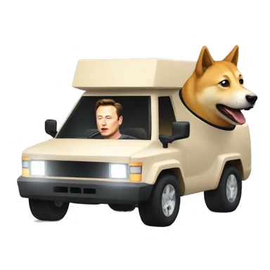 Elon musk driving in the cyber truck with the doge sticker