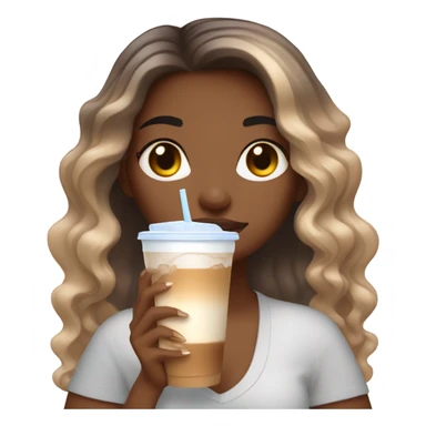 Girl with ombre hair with long french nails holding ice coffees  sticker