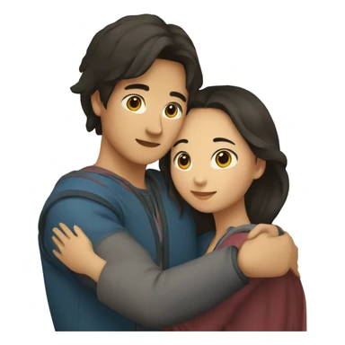 young metis Man and young asian woman hug love sticker