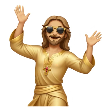 dancing figure of rejoicing Jesus with  sunglases golden  sticker