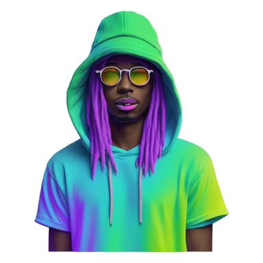 Hemp leaves Multicoloured neon person smoking wearing hoodie dancing hip hop bucket hat tropical Skater fashion aesthetic baggy clothes graphic t shirt 420 sticker