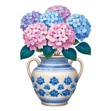 Hydrangeas in vintage vase sticker