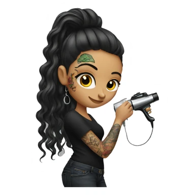 Female tattoo artist long hair with tattoo machine sticker