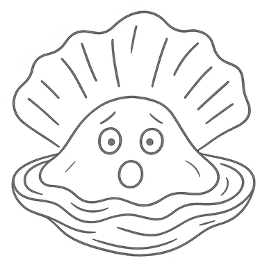 Cute oyster with a surprised expression, mouth in O shape, wide eyes, in hand drawn style, transparent background. sticker