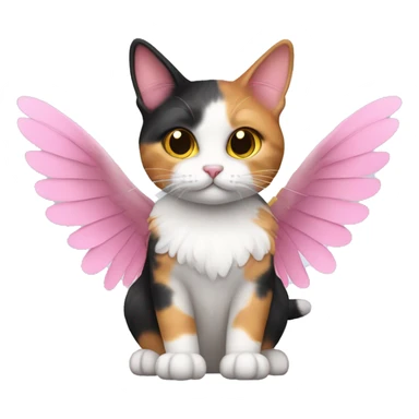 calico cat with pink wings sticker