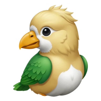 un oiseau classique de profil tout vert et un seul poil blond qui fait une petite bouclette sur le front avec le collier argenté avec des ronds attachés au collier est autour du coup de l’oiseau entre la tête et le corps sticker