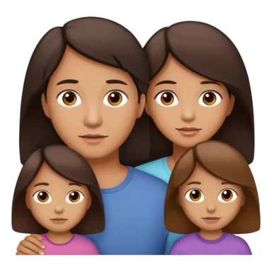 Family portrait with father with dark brown hair and black eyes, mother with light brown hair and brown eyes, three brown little girls with brown eyes sticker