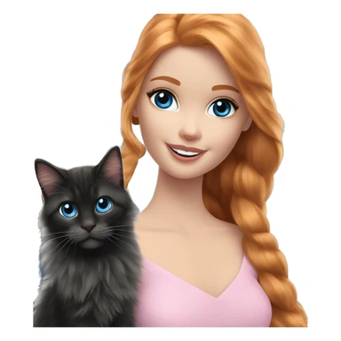 Barbie girl with long ginger hair and blue eyes Holds in her arms Black Maine coon sticker