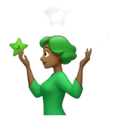 Green women holding three stars above head sticker