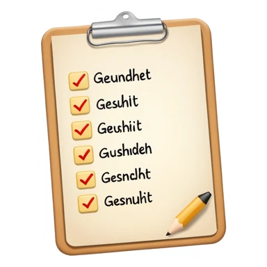 Checklist with the work "Gesundheit" on the top sticker