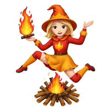 Девочка в костюме на Иван купала прыгает через костер  sticker