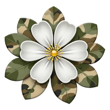 white sakura flower with a bow and camouflage pattern petals sticker