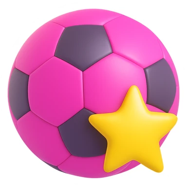 A pink and shining football with a yellow star, 3D emoji style sticker