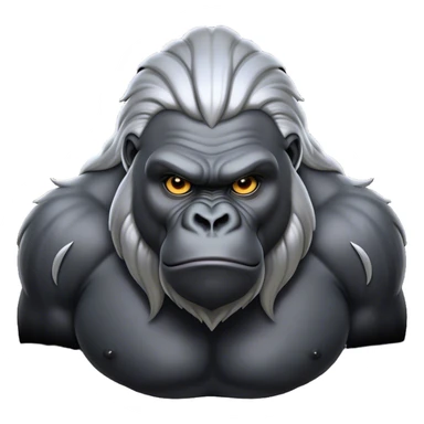 Cinematic Noble Silverback Gorilla Portrait Emoji, Poised and majestic, with a powerful, muscular frame accentuated by a distinguished silver mane and piercing, wise eyes, Simplified yet sharp and sophisticated features, highly detailed, glowing with a soft, regal jungle glow, high shine, intelligent and commanding, stylized with an air of imperial strength, focused and resolute, soft glowing outline, capturing the essence of a watchful guardian that feels as though it could step out of the screen with effortless authority! sticker