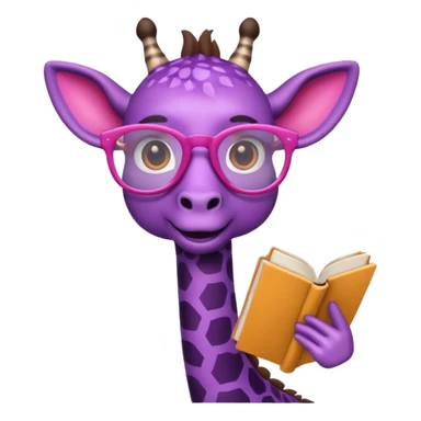 emoji de jirafa violeta con manchas rosadas  agregar lentes de lectura a la tercer imagen sticker