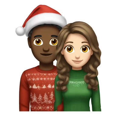 Couple brown hair white skin christmas sticker