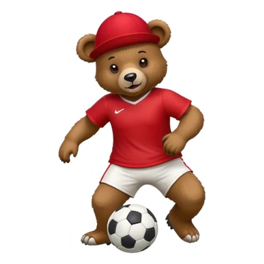 a bear with a red hat playing soccer sticker
