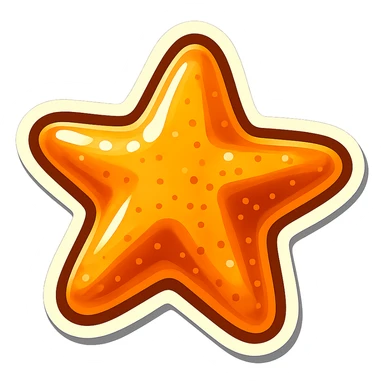 Convert the image to a playful, photorealistic dalgona candy in sticker style with a white border, shaped like a star. The style should be sticker-like, playful, and photorealistic. sticker