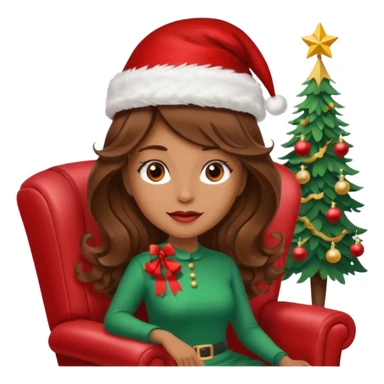 mujer peinandose en la peluqueria y con un gorro de navidad, cabello largo café y ondulado sticker