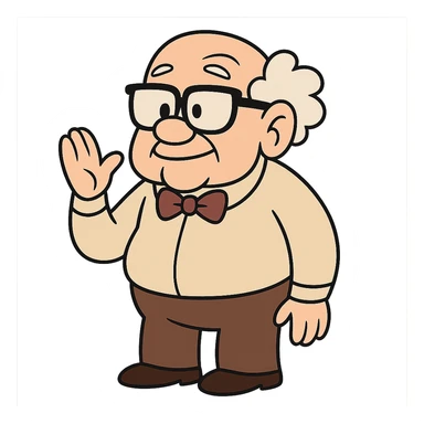 Pops from Johnny Bravo, elderly man with glasses, white hair, and a bow tie, cartoon style sticker