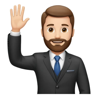 bearded man in business suit waving hand with friendly smile sticker