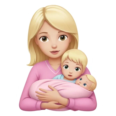 Blonde girl holding a new born baby while the baby is wrapped in pink. sticker