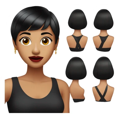 Young Indian women half shaved head and half with bob haircut with bangs (black hair) (Wearing black sleeveless top) (Makeup) (Red lipstick) (holding hair shavers in one hand) sticker
