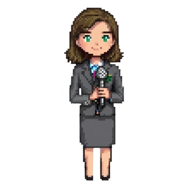 news reporter with microphone sticker