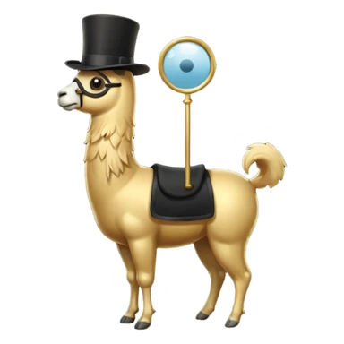 A small golden llama silhouette wearing a black top hat and a monocle full body shot sticker