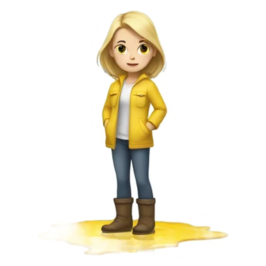 White skinned Girl standing in big yellow puddle sticker