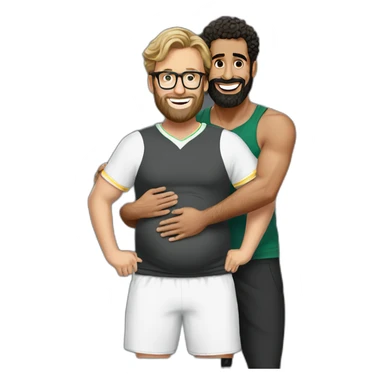 Full body Jurgen klopp hugging male Pregnant mo Salah with large baby belly sticker