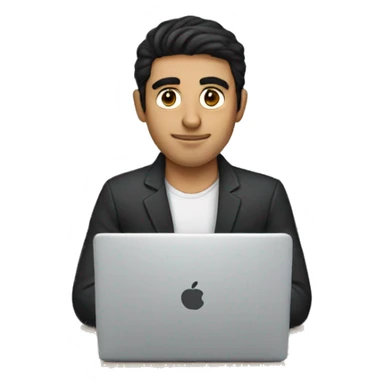 dark hair dark eyes man on laptop sticker