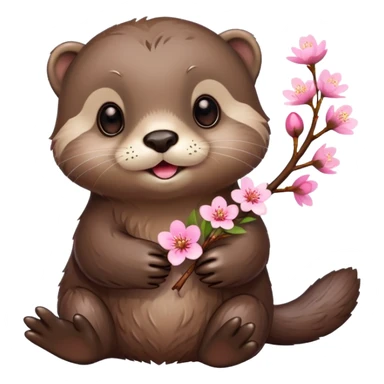 cute otter holding a cherry blossom flower sticker