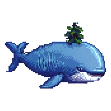 a blocky and retro whale, pixel art style sticker