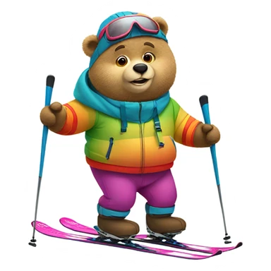 fat bear on skis sticker