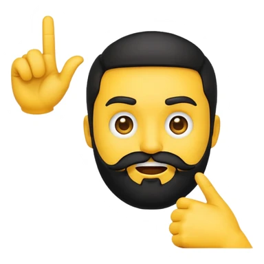 yellow emoji with a black beard, mouth facing to the side, raising one eyebrow, making a 'no' gesture with its hand sticker
